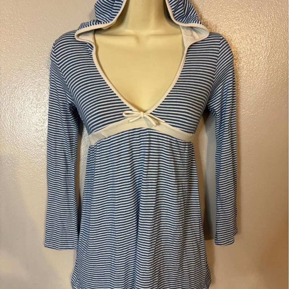 Ella Moss Y2K Blue Striped Babydoll Hooded Tunic Size 12